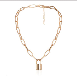 Punk Simple Padlock Pendant Necklace Hip Hop Lock Necklaces for Women Gold/Silver Color Chunky Necklace Chain on the Neck