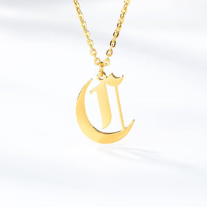 Old English Letter Initial Necklaces For Women Men Gold Silver Color Stainless Steel Chain Male Female Pendant Necklace Jewelry
