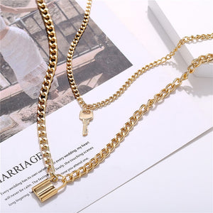 17KM Fashion Multi Layer Lock Portrait Pendants Necklaces For Women Gold Metal Key Heart Necklace New Design Jewelry Gift