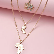 Load image into Gallery viewer, 3 Pcs/Set Vintage Crystal Elephant Pyramid Ancient Egyptian Pharaoh Map Pendant Multilayer Gold Necklace Punk Lady Jewelry Gifts