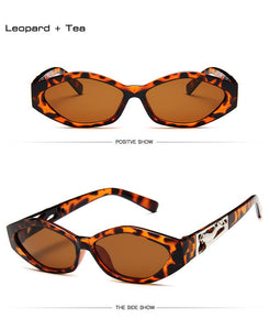 Retro Small Frame Polygon Cat Eyes Women Sunglasses Brand Designer Fashion Cheetah Decoration Ladies Sun Glasses UV400