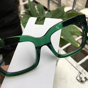 Women Super Retro Designer Green Crystal Acetate Eyeglasses Frames Oversized