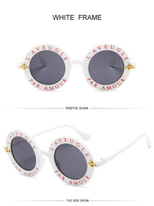 Retro Round Sunglasses Women Luxury Brand Designer Bee Frame Circle Sun Glasses Fashion Female Eyewear Oculos De Sol