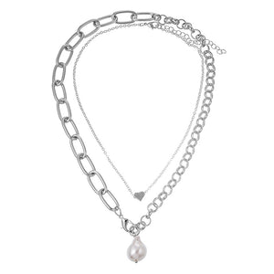 Fashion 2 Layers Pearls Geometric Pendants Necklaces For Women Gold Metal Snake Chain Necklace New Design Jewelry Gift