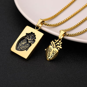 Gothic Punk Style Puzzel Paard Anatomical Heart Necklace For Men Fashion Gold Color Jewelry Party Couple Wedding Gifts VIP Link