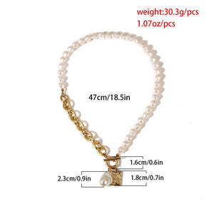 Gothic Baroque Pearl Angel Pendant Choker Necklace for Women Wedding Punk Lasso Big Chunky Thick Lock Chain Necklace Jewelry