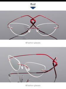 Women Titanium alloy Screwless Rimless Cat Eye Glasses Frame, Ultralight Frameless Optical Frames For Prescription Myopia F860