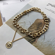 Load image into Gallery viewer, INS Punk Hiphop Cuban Thick Chain Choker Necklace Sets for Women Vintage Carved Coin Portrait Pendant Necklace Jewelry
