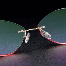 Load image into Gallery viewer, Gmei Optical Alloy Women Golden Rimless Glasses Frame Z2872 With Cat Style Diamond Trimming Cut Gradient Pink Tinted Plano Lens