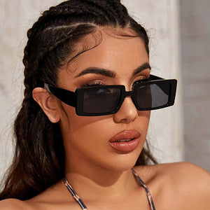 Trendy Rectangle Sunglasses Women Green Fluorescent Street Shot Eyewear Black Thick Frame Fashion Female Cool Sun Glasses