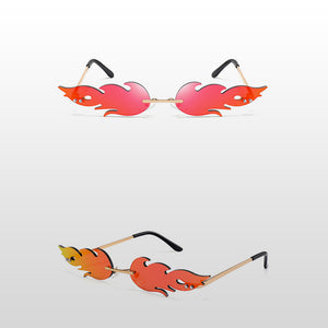 Frameless Flame Women Sunglasses Fashion Trend Sunshade Mirror Personality Funny Wave Sunglasses Narrow Frame Retro Cool Glasses
