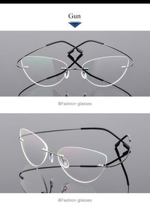 Women Titanium alloy Screwless Rimless Cat Eye Glasses Frame, Ultralight Frameless Optical Frames For Prescription Myopia F860
