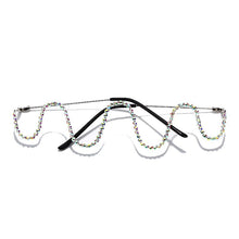 Load image into Gallery viewer, Luxury Fashion Diamond eyeglasses Alloy Frame for Women green and Red Pink Gem Lensless Chain Pendant Half Frame glasses