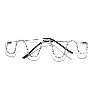 Luxury Fashion Diamond eyeglasses Alloy Frame for Women green and Red Pink Gem Lensless Chain Pendant Half Frame glasses