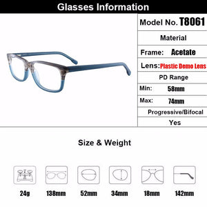 Gmei Optical Acetate Rectangular Full Rim Men's Prescription Glasses Frames Women Myopia Optical Frame With Spring Hinges T8061