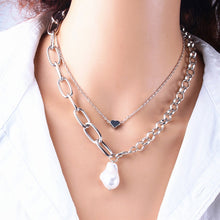 Load image into Gallery viewer, Fashion Chain Pearl Necklace For Women Baroque Pearl Metal Charm Pendants Necklaces Choker Snake Chain Jewelry Gold Silver Color