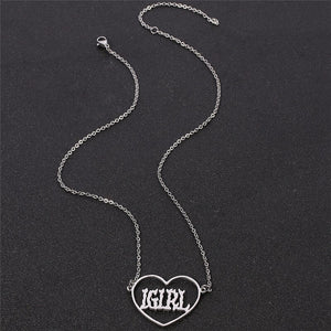 High Polished IGIRL Heart Necklace I GIRL Stainless Steel Heavy Duty Gothic Streetwear Bead Chain Choker Necklace Bijoux Femme