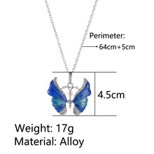 Carica l'immagine nel visualizzatore di Gallery, Korean Blue Gradient Butterfly Necklace for Women Girls Silver Color Rainbow Butterflies Pendant Choker Necklaces Jewelry Gift