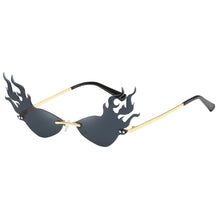 Load image into Gallery viewer, Luxury Flame Sunglasses Women Rimless Bat Sun Glasses Tears Shades Eyeglass Vintage Feather Sunglass Fire Shape Eyewear