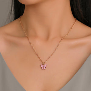 Sweet Acrylic Color Butterfly Necklace For Women Long Wild Clavicle Chain Pendant Refined Stylish Mujer Gift 2020 Trendy Gold