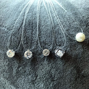 New Personality Fashion Square Imitation Pearl Crystal Zircon Necklace Invisible Transparent Fishing Line Necklace Women