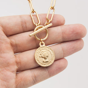 Vintage Carved Coin Necklace For Women Stainless Steel Gold Color Medallion Pendant Necklace Long Choker Boho Jewelry Collier