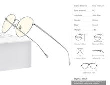 Load image into Gallery viewer, Pure Titanium Anti Blue Light Blocking Glasses for Women Retro Round Eyeglasses Men  New Vintage Optical Eyewear