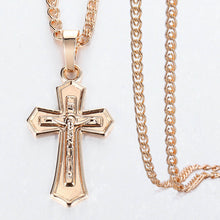 Load image into Gallery viewer, Cross Crucifix Clear Crystal Pendant Necklace for Men Women 585 Rose Gold Prayer Jesus Snail Link Chain Wholesale Jewelry GPM26