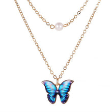 Carica l'immagine nel visualizzatore di Gallery, Korean Blue Gradient Butterfly Necklace for Women Girls Silver Color Rainbow Butterflies Pendant Choker Necklaces Jewelry Gift
