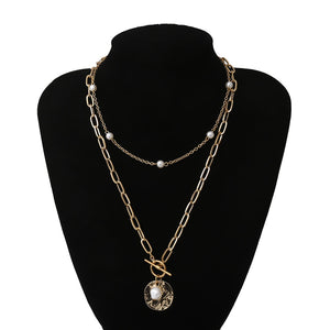 Baroque Pearl Coin Pendant Choker Necklace for Women Wedding Punk Bead Lariat Gold Color Long Chain Necklace Jewelry Gift