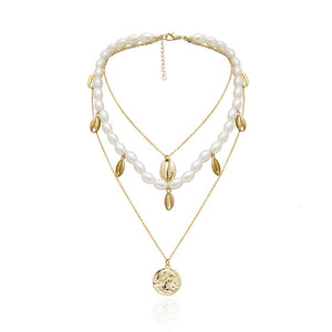 Punk Multi Layered Pearl Choker Necklace Collar Statement Virgin Mary Coin Crystal Pendant Necklace Women Jewelry