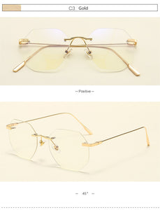 Women Rimless Alloy Glasses Frame, Women Ultralight Cat Eye Eyeglasses Frames, Prescription Presbyopia Myopia Optical Glass
