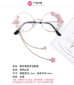 Cute Sakura Pendant Clear Optical Glasses Frame Women Round Girls Retro Eyeglasses Gothic Handmade Eyewear Glass Oculos De Gafas