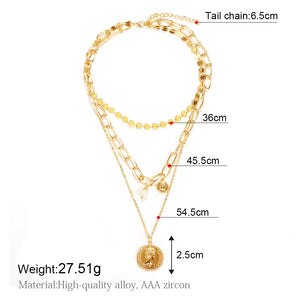 2020 Gold Long Chain Necklace Chokers For Women Multilayer Geometric Cross Pendant Necklaces Boho Maxi Statement Party Jewelry