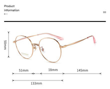Load image into Gallery viewer, Pure Titanium Frame Glasses Full Rim Eye Glasses Women Style Spring Hinges Round Spectacles and Nearsighted Eyewear