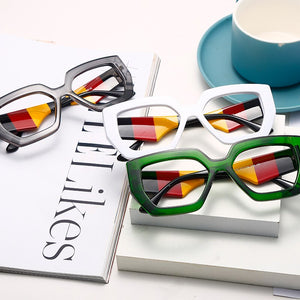 Fashion Polygonal Glasses Frame Women European And American Three-Color Frame Flat Glasses Men's Glasses Can Wear Myopia Glasses