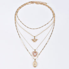 Carica l&#39;immagine nel visualizzatore di Gallery, 4Pcs/Set Women Necklaces Angel Heart Pink Crystal Virgin Mary Pendant Clavicle Chain Multilayer Gold Necklace Set Jewelry Gift