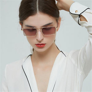 Square Women Sunglasses Alloy Metal Small Frame Clear Double Men's Sun Glasses Women Vintage Chic Female Shades Red Yellow