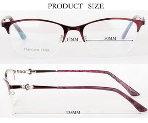 Optical Glasses Spectacle Frame Women Metal Half Frame Reading Glasses Customzied Lense Myopia Eyeglasses Prescription Glasses