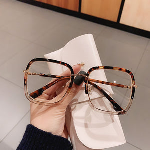 Green Clear Print Square Anti-blue Light Eyeglasses For Women Alloy Leopard Oversize Computer Myopia Glasses Frame Female Shades