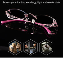 Load image into Gallery viewer, LOUISE STAR Titanium Fashion Anti-Blue Light Diamond Frameless Flat mirror Trend Carved Lens Elegant Female Prescription Glasses