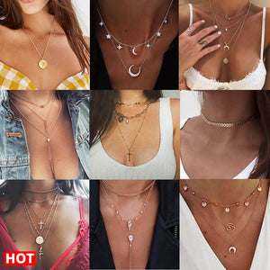 BOHO Bohemian Gold Necklaces For Women Coin Heart Flower Star Choker Pendant Necklace 2020 Ethnic Female Jewelry Gift