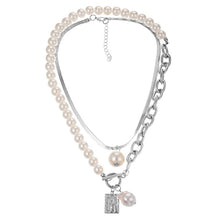 Carica l&#39;immagine nel visualizzatore di Gallery, Fashion 2 Layers Pearls Geometric Pendants Necklaces For Women Gold Metal Snake Chain Necklace New Design Jewelry Gift
