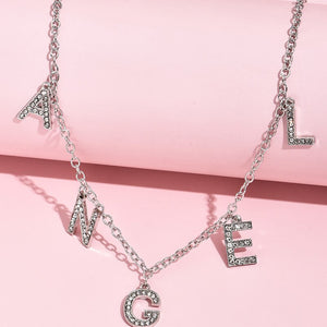 Crystal Letter Angel Necklace Gothic Simple Silver Color Shiny Rhinestones Link Chain Pedant Necklace Choker Collar Jewelry