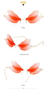 Dragonfly Sunglasses Women 2022 Fashion Brand Retro Steam punk Frameless Sun Glasses For Woman Girls Shades Oculos