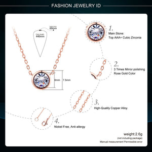 Double Fair Shiny Pendant Necklaces For Women Classical Round Crystal Choker Necklace Rose Gold Plated Fashion Jewelry