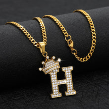 Load image into Gallery viewer, Crystal Zircon Alphabet Pendant Necklaces For Women Men Crown Initial Letter Necklace Hip Hop Gold Chain Jewelry Collier Bijoux