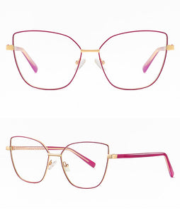 Peekaboo anti blue light cat eye glasses frame women vintage metal gold pink female prescription glasses for computer clear lens