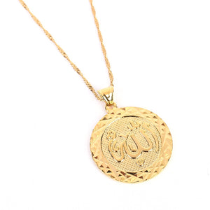 Gold Color Allah Pendant Necklace Round Fashion Middle East Charm Islam Gift Jewelry