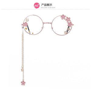Cute Sakura Pendant Clear Optical Glasses Frame Women Round Girls Retro Eyeglasses Gothic Handmade Eyewear Glass Oculos De Gafas